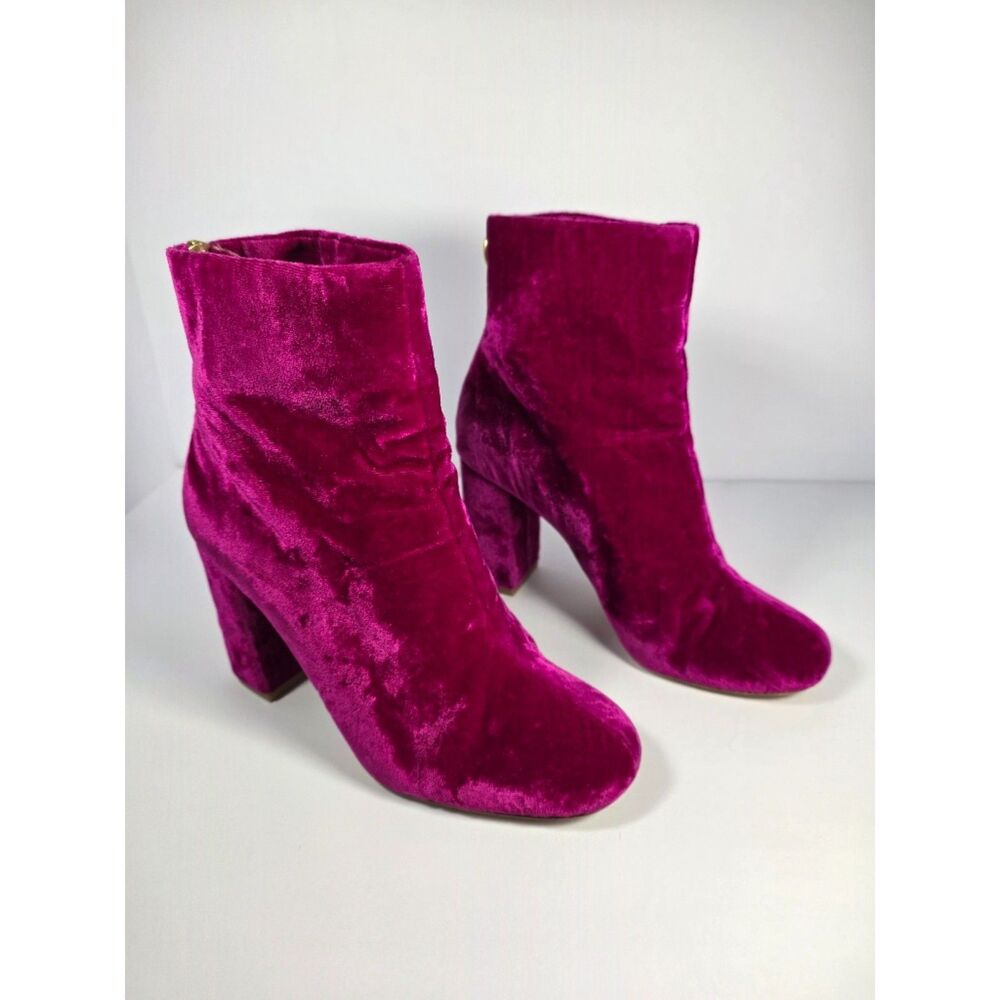 Joie Magenta Pink Velvet Block Heel Ankle Boots Back Zip Vero Cuoio 37 US 6.5